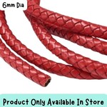 6mm Red, Braided Round Leather Cord, sold by the inch