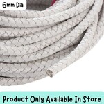 6mm White, Braided Round Leather Cord, sold by the inch