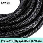 8mm Black, Braided Round Leather Cord, sold by the inch