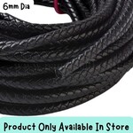 6mm Black, Braided Round Leather Cord, sold by the inch