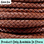 6mm Brown, Braided Round Leather Cord, sold by the inch