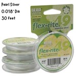 Flexrite, 49 Strands, beading wire/cord, stainless steel, 30 feet, pearl silver , 0.018''/0.5mm, 0.5oz