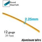 12 Gauge Aluminum Wire, Gold, 2.25mm, dead soft, 39ft/13yds