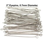 2" Stainless Steel Eye Pins, approx 100pcs, 0.7mm/21 guage, 2mm hole, 18gms/0.64oz