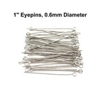 1" Stainless Steel Eye Pins, approx 100pcs, 0.6mm/22 guage, 2mm hole, 11gms/0.02oz