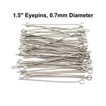 1.5" Stainless Steel Eye Pins, approx 100pcs, 0.7mm/21 guage, 2mm hole, 13gms/0.46oz