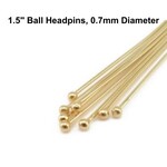 1.5" GP Ball Stainless Steel Headpins, approx 50pcs, 0.7mm/22 guage, 2mm ball, 8gms/0.32oz