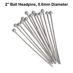 2" Ball Stainless Steel Headpins, approx 50pcs, 0.7mm/21 guage, 10gms/0.35oz