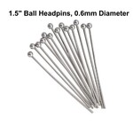 1.5" Ball Stainless Steel Headpins,  approx 40pcs, 0.7mm/21 guage, 8gms/0.28oz