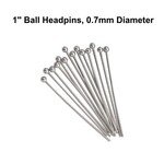 1" Ball Stainless Steel Headpins, approx 50pcs, 0.7mm/21 guage, 10gms/0.35oz