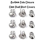 Stainless Steel Side Closures, 50pcs, clam shell, knot covers, 8x4mm, 10gms/0.35oz