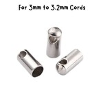 Stainless Steel Glue In Cord Ends, 20pcs, for 3mm cords, 8.5x4mm, 9gms/0.32oz