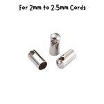 Stainless Steel Glue In Cord Ends, 20pcs, for 2mm cords, 7.5x3mm, 5gms/0.18oz