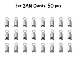 Stainless Steel Fold Over Cord Ends, 50pcs, for 2mm cord, 11gms/0.39oz
