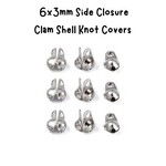 Stainless Steel Side Closure, 50pcs, clam shell, knot covers, 6x3mm, 22gms/0.78oz