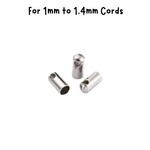 Stainless Steel Glue In Cord Ends, 20pcs, for 1mm cords, 7.5x2mm, 2gms/0.07oz