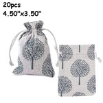 5.5''x4'' Drawstring Pouches/Bags, 20pcs, grey tree of life on off white, polyester, 200gms/7.06oz