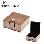 4''x4''x1-5/8'' Square Burlap Wood Box, 1pc, black velvet insert, 126gms/4.45oz