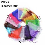 4.5"x3.5" Organza Drawstring Pouches/Bags, 20pcs, mixed colors, 94gms/3.32oz