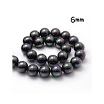 6mm Shell Pearls Round, approx 66pcs, 16" strand, rainbow plated black, hole 1mm, 27gms/0.95oz
