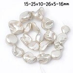 Shell Pearls Nuggets, approx 18pcs, 16" strand, 15~25x10~26x5~16mm, white smoke, grade a, hole 1mm, 55gms/1.94oz