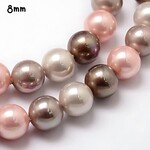 8mm Shell Pearls Round, approx 50pcs, 16" strand, pink grey cocoa white, grade a, hole 1mm, 43gms/1.52oz