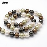 8mm Shell Pearls Round, approx 50pcs, 16" strand, green brown grey white, grade a, hole 1mm, 43gms/1.52oz
