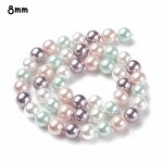 8mm Shell Pearls Round, approx 50pcs, 16" strand, green lilac white, grade a, hole 1mm, 43gms/1.52oz
