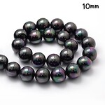 10mm Shell Pearls Round, approx 40pcs, 16" strand, rainbow plated black, hole 1mm, 64gms/2.26oz