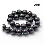 8mm Shell Pearls Round, approx 50pcs, 16" strand, rainbow plated black, hole 1mm, 43gms/1.52oz
