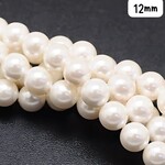 12mm Shell Pearls Round, approx 32pcs, 16" strand, white, hole 1mm, 91gms/3.21oz
