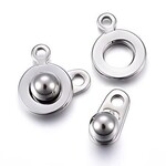 Stainless Steel Ball & Socket Snap Clasps, 2 sets, 15.5x9x5mm, 8mm socket, hole 1.5mm, 4gms/0.14oz