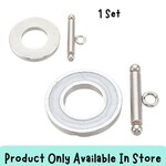 Stainless Steel Toggle Clasps, 1 set, white enamel, ring 19.5x2mm, id 10mm, bar 21x7x3mm, hole 2mm, in store only