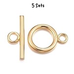 GP Stainless Steel Toggle Clasps, 5 sets, ring 16x12x2mm, bar 18x7x2mm, hole 2mm, 9gms/0.32oz