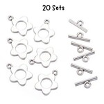Pewter Flower Toggle Clasps, 20 sets, Ring 20x16mm, id of ring 8mm, bar 16mm, 25gms/0.88oz