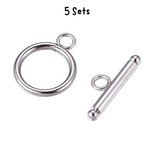 Stainless Steel Toggle Clasps, 5 sets, 21mm ring, 23mm bar, hole 3mm,  13gms/0.46oz