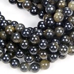 8mm Golden Sheen Obsidian, 8'' strand, 24 beads, round, natural, 1mm hole, gemstones, 17gms/0.60oz