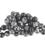 8mm Snowflake Obsidian, 8'' strand, 24 beads, round, natural, 1mm hole, gemstones, 17gms/0.60oz