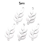 Stainless Steel Leaf Links/Connectors, 5pcs, 22.5x10x1.5mm, Hole 1.2mm, 7gms/0.25oz