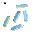 Druzy Agate Rectangle, 1pc, 30~45x8~9x4.5~7.5mm, Light Sky Blue, Dyed, GPB, Hole 3mm, links/connectors, 28gms/0.99oz