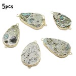 Druzy Agate Pendants, 5pcs, 34~40x17~22x5.5mm, Natural, Gold Plated Brass, Hole 1.5mm, charms/pendants, 41gms/1.45oz