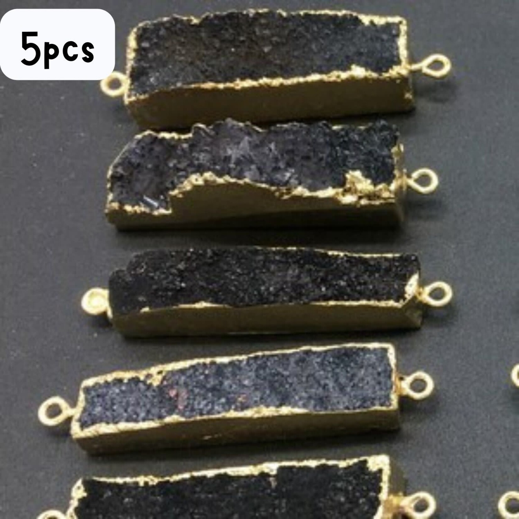 Druzy Agate Rectangle, 5pcs, 43~46x10~12x9~12mm, Indigo Blue AB plated, Dyed, GPB, Hole 1.8mm, links/connectors, 46gms/1.62oz