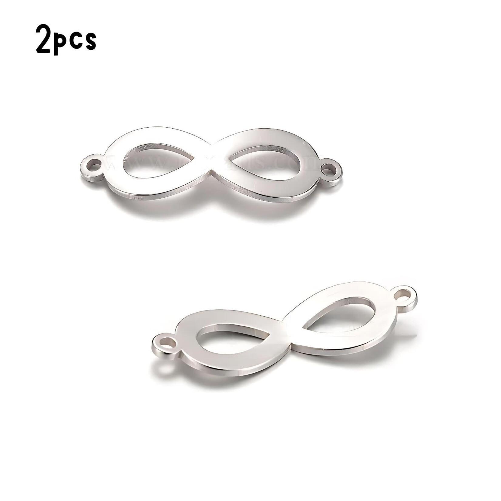 Stainless Steel Infinity, links/connectors, 2pcs, 28x9.5mm, 1mm holes, 5gms/0.14oz