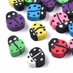 Ladybugs, approx 50pcs, 8-10x8-12x4-5mm, hole 1.5mm, polymer clay beads, 20gms/0.71oz