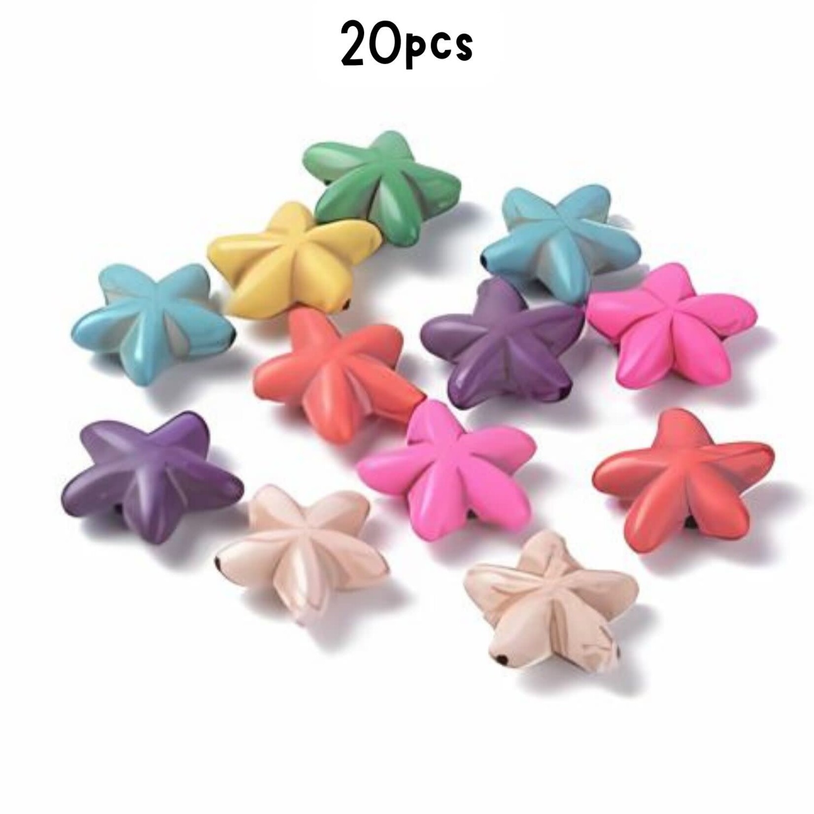 Starfish Beads, 20pcs, 20x7.5mm, mixed colors, hole 1mm, synthetic/acrylic, 57gms/2.01oz