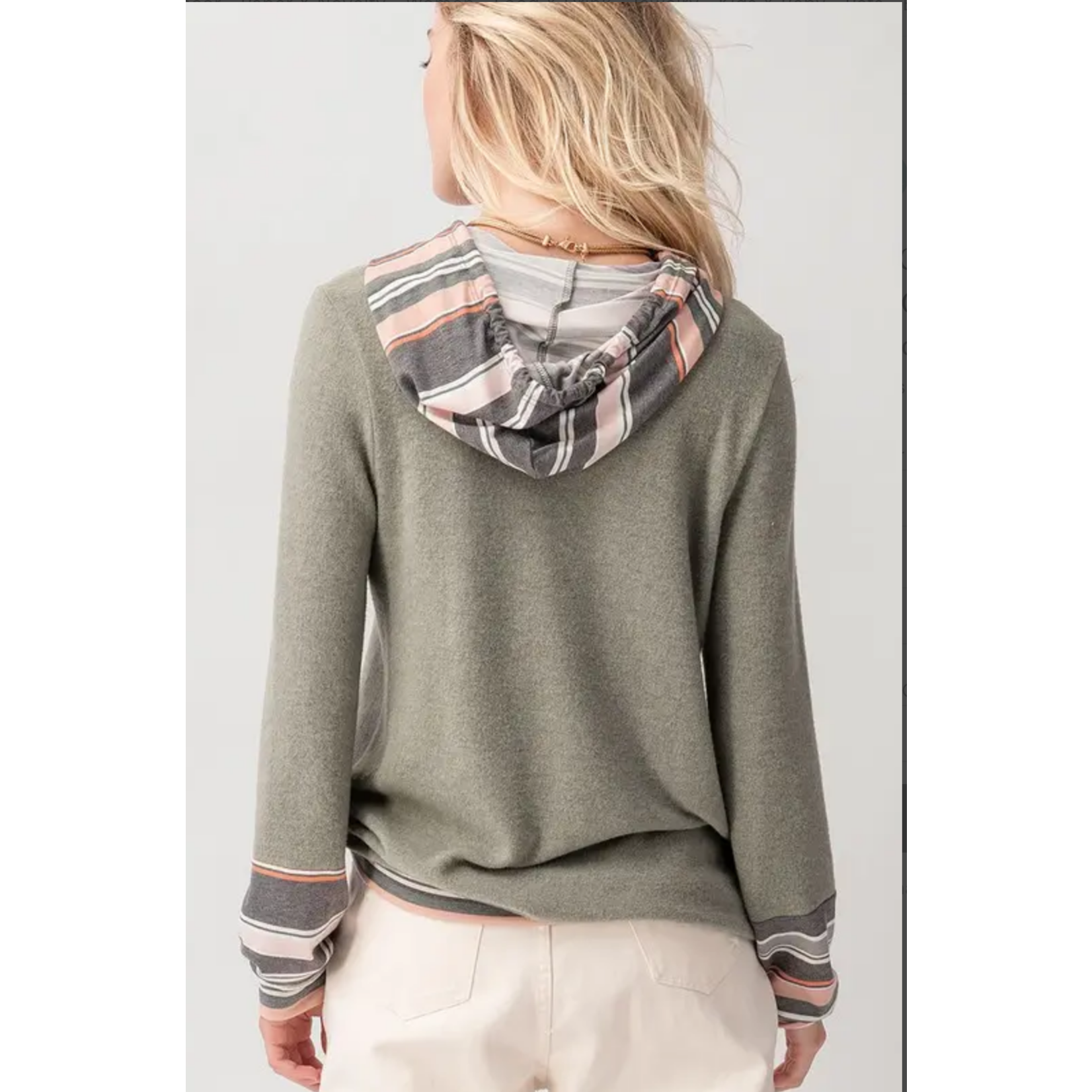 Trend Notes Outerwear: Olive Hacci Striped Hoodie