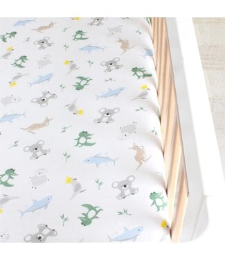 Bubba Blue Aussie Animals Jersey Cot Fitted Sheet