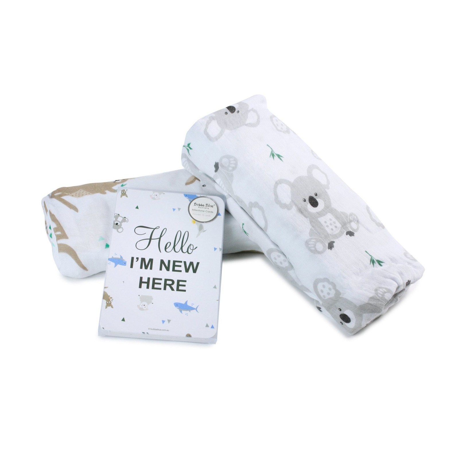 Bubba Blue Aussie Animals 2pk Muslin Swaddles & Milestone Cards Set