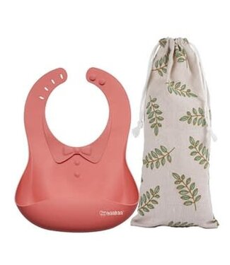 Haakaa Silicone Baby Bib-Red 1 x Cotton Storage Bag