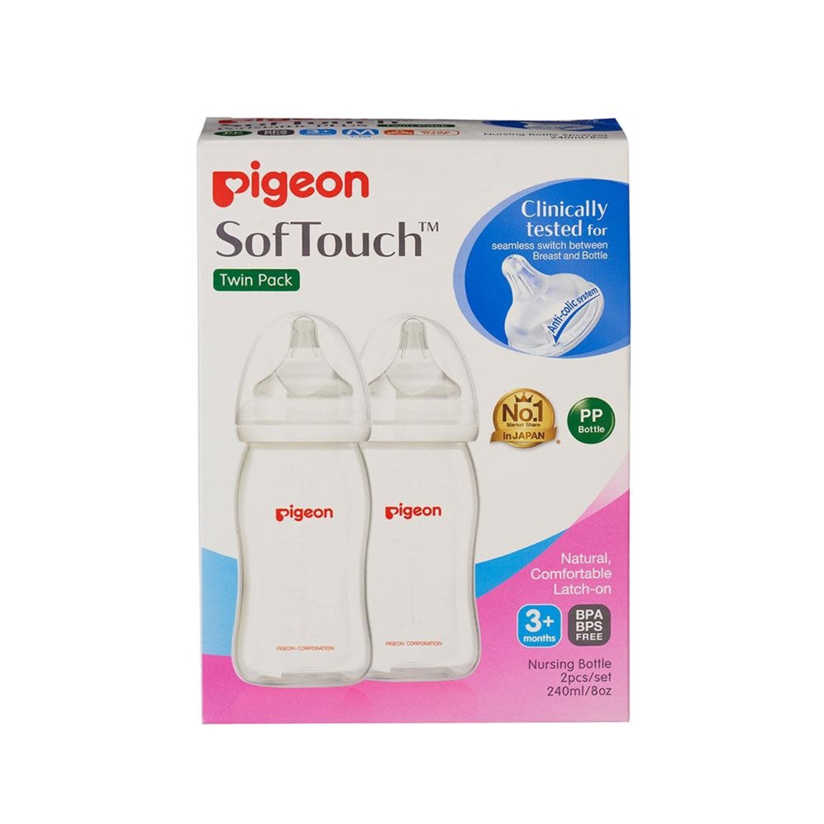 Pigeon SofTouch™ Bottle 240ml Twin Pack (PP)
